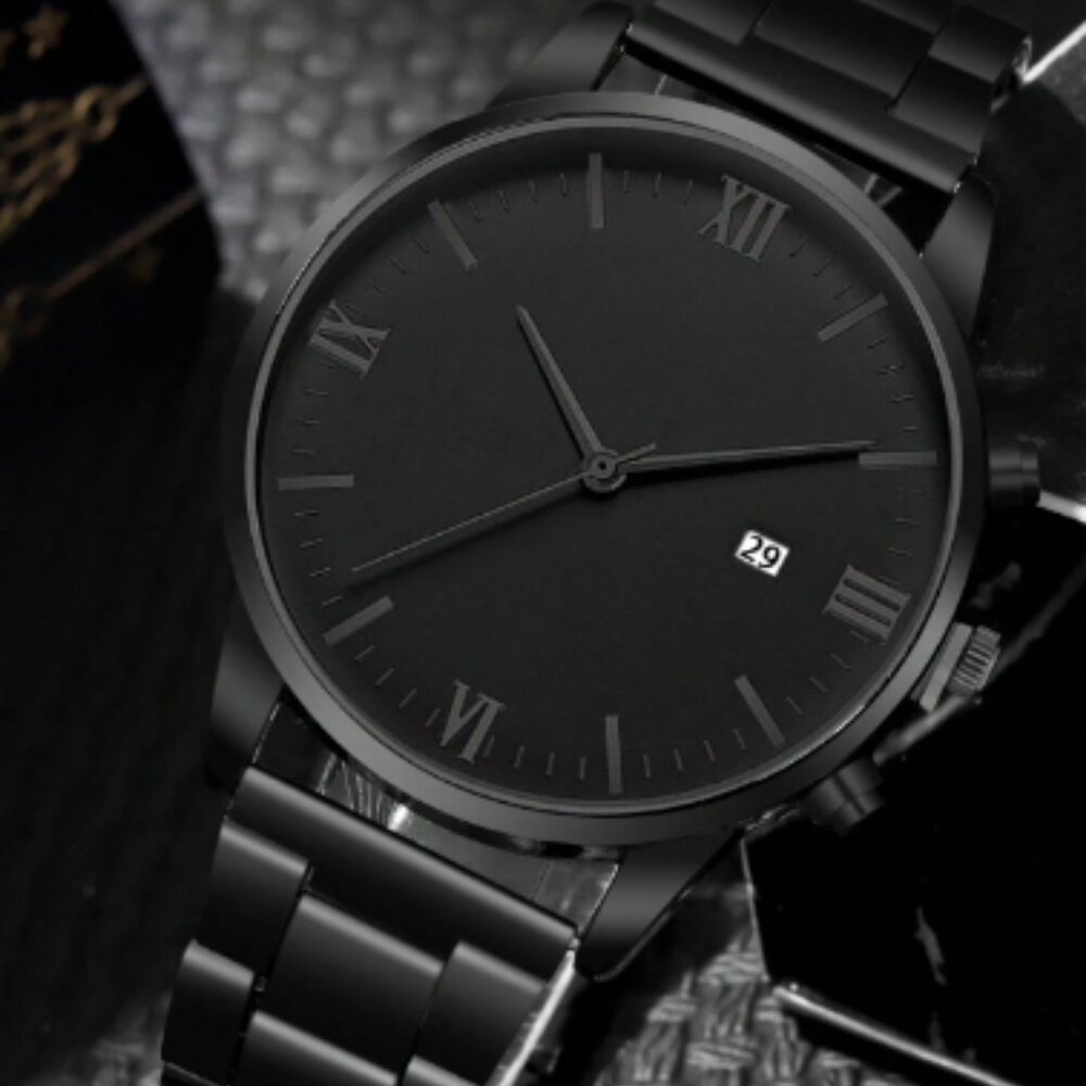 3pcs Fashionable And Versatile Men's Steel Strap Quartz Watch, Paired With Lion